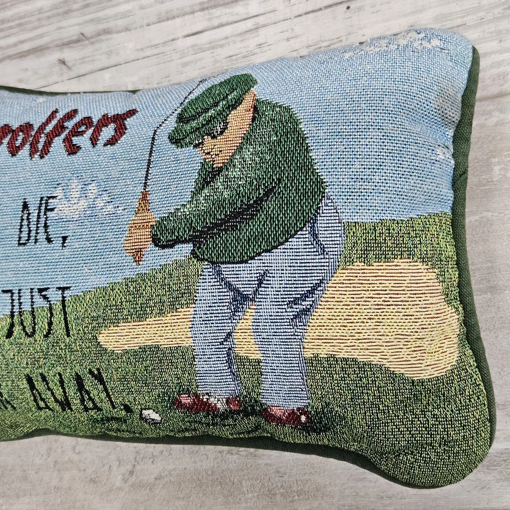 Needlepoint Pillow 'Old Golfers Never Die, They Just Putter Away' Decor Gift